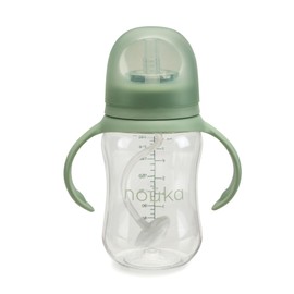nouka Tritan Plastic Transitional Sippy Cup with Weighted Straw | Leak Proof and Easy Grip | Removable Handles | Moss