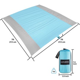 AlphaBeing Beach Blanket, Beach Mat, Sandproof Waterproof Picnic Blankets, 84" x 84" Large Compact Outdoor Mat for Beach, Travel, Camping & Hiking, Lightweight & Quick-Dry, w/ 4 Metal Stakes