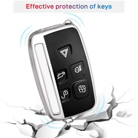 QBUC Car Key Cover for 5 Button Soft TPU with Keychain Protection Car Remote Key Fob Case Cover (Silver)