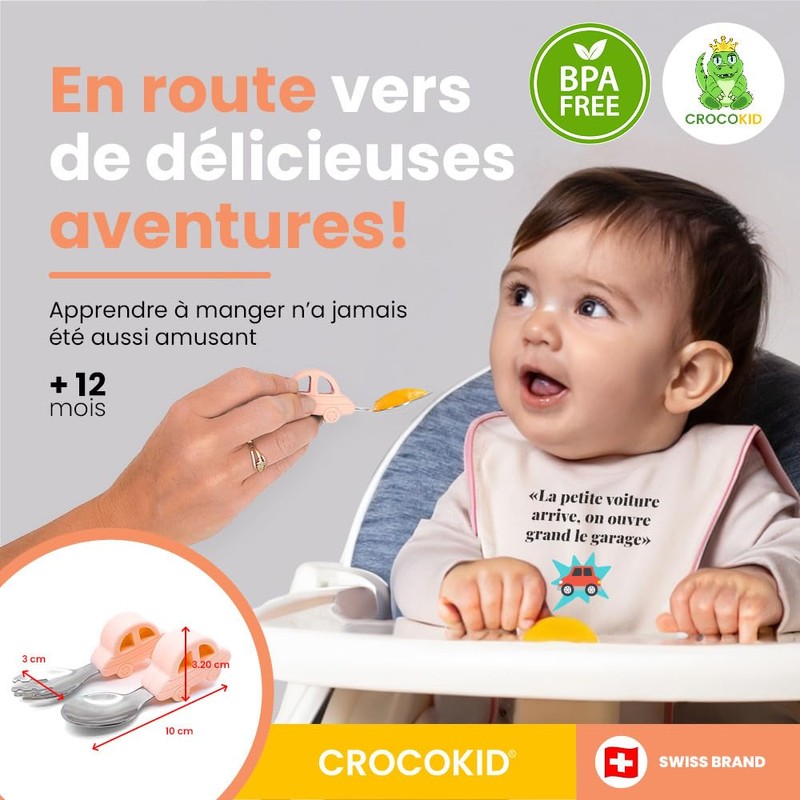 CROCOKID ® DME Ergonomic Baby Car-Shaped Cutlery Set + 12