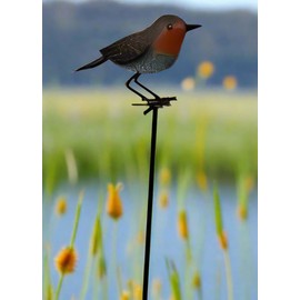 Garden Metal Bird Stake Decoration, Robin Design, Outdoor Decorative Yard Art measuring 17 x 10 x 130cm