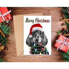 Dachshund Santa Christmas Tree Lights Xmas Boys Wiener Dog Merry Christmas Greeting Card - Christmas Card - Christmas Gifts For Friend Husband And Family