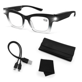 Reading Glasses with Lights USB Rechargeable Magnifying Glasses Lighted Readers Glasses Lighted LED Magnifying Eyewear Hands Free Magnifier Eyeglasses for Women Men Reading Lighted Eye Glasses+250