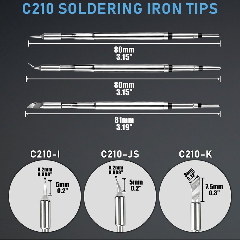 3PCS C210 Soldering Tips kit Includes 009-I, 018-K & 002-JS