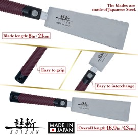 SUIZAN Japanese Pull Saw Hand Saw 8 Inch Ryoba Double Edge for Woodworking Tools