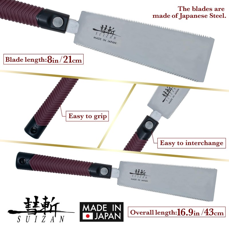 SUIZAN Japanese Pull Saw Hand Saw 8 Inch Ryoba Double
