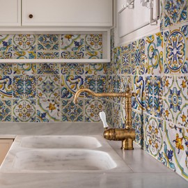 RE-COVERTILES - Tile Stickers Bathroom and Kitchen 24 Pieces 10 x 10 cm - PS00079 PVC Wall Decoration Waterproof Tiles Mosaic Style Azulejos Cement Tiles