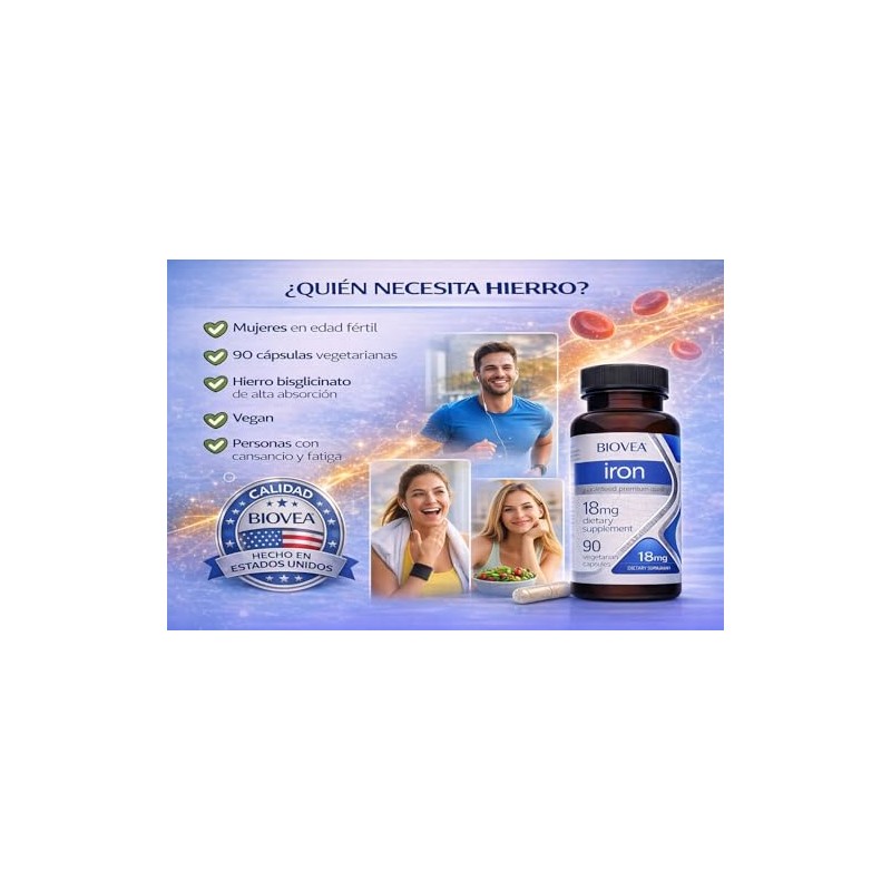 BIOVEA Hierro Bis-Glicinato de alta biodisponibilidad 90 capsulas de 18mg