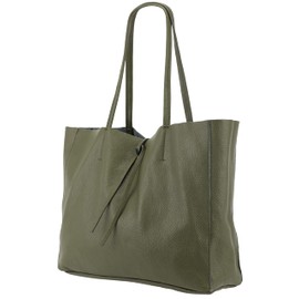 SH Leder ® Maja G514 Women's Real Cowhide Leather Shopper in Landscape Format with Inner Pocket in Many Colours 30 x 37 cm, olive green