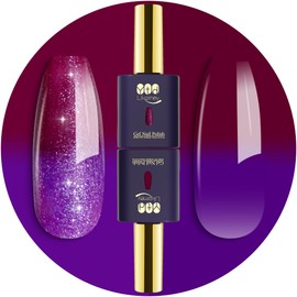 YTD Likomey Gel Polish Set,15ml Color Changing Purple To Dark Wine Red Pure Color and Glitter Nails Gel Kit,Thermal Ombre Change Colors Translucent Salon Manicure UV Varnish,2 Pcs 0.5 Oz,WB2-07