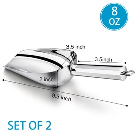 P&P CHEF Food Ice Scoop, Stainless Steel Scoop, Metal Candy Popcorn Flour Utility Scooper for Wedding Party Bar Kitchen Bath, Heavy Duty & Dishwasher Safe, (8oz, 2Pcs)