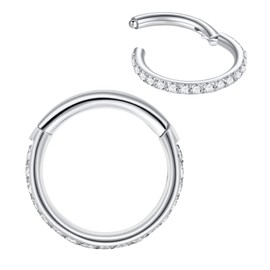 LOVEBODYJEWELRY Surgical Steel 16g Cartilage Earring Nose Rings Seamless Nose Hoop 16 Gauge Silver Earrings For Women Men Septum Clicker With Cubic Zirconia Helix Rook Lobe 10mm Conch Hinged Piercing Jewelry