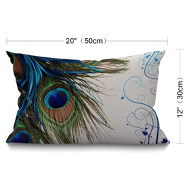 BGBDEIA Peacock Decorative Linen Cushion Covers 30 x 50 cm (12" x 20") Rectangular Throw Pillow Covers for Garden Patio Living Room Couch Sofa