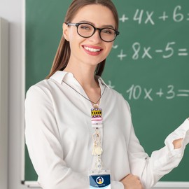 2025 Teacher Lanyards with ID Holder - Cute Pencil Book Silicone Beaded Retractable ID Card Lanyard, Detachable Lanyard with Transparent Card Holder Set Gifts for Women