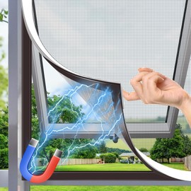 HOFUDON Window Screen Adjustable Magnetic Window Screen Replacement Max 43” x 47”, DIY Fiberglass Mesh Window Screens for House Windows White Frame Grey Mesh