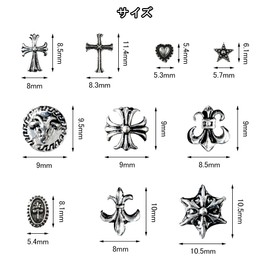 BTtime Punk Nail Art Charms Nail Parts Metal Parts 3D Studs Deco Parts Retro Cross Punk Nail Rivet Nail Parts Nail Design Supplies DIY Craft Accessories (Vintage Silver 50pcs)