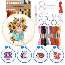 RtottiM Cross Stitch Kit for Children, Cross Stitch Beginners Set, Embroidery Kits with Forest Animal Patterns Includes 5 Cross Stitch Patterns and 5 Embroidery Hoop Ring for DIY Arts Crafts Sewing