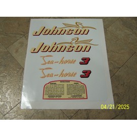 Johnson Sea-Horse Vintage Johnson Sea - Horse 3 HP. Outboard Decal Set Model JW-10 White & Cream