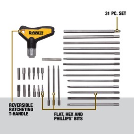 DEWALT Hex Key Wrench Set, Ratcheting. T-Handle Set, 31-Piece (DWHT70265)