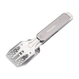 ROXON 4 in 1 Compact Mini BBQ Barbecue Combo Tool Set with Spatula, Fork, Tongs and Bottle Opener for Hiking Camping (Grey)