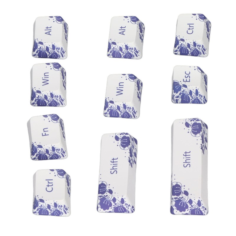 10PCS Key Caps Dye Sublimation Processblue and White Porcelain Style