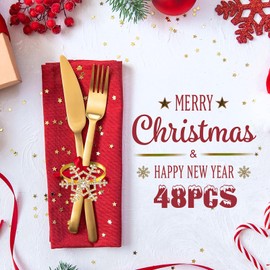 Patelai Snowflake Napkin Rings Thanksgiving Christmas Napkin Holders Exquisite Household Rhinestone Napkin Rings Set for Christmas Wedding Dinner Party Table Decoration (Gold,48 Pieces)