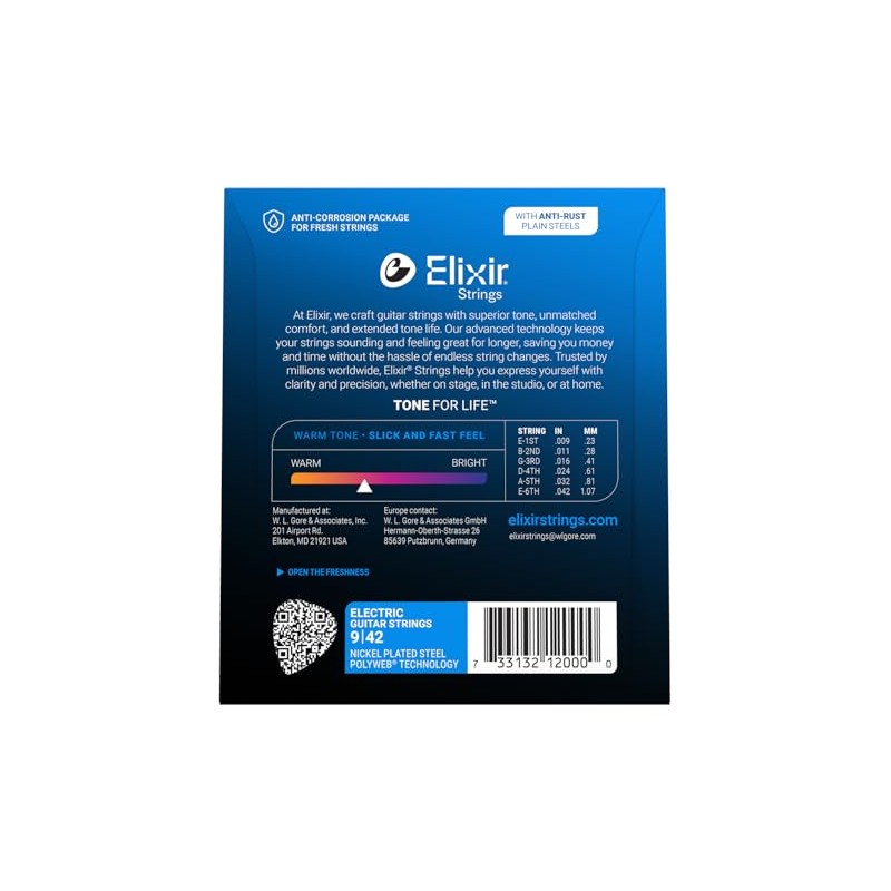 Cuerdas para guitarra eléctrica Elixir® Strings con recubrimiento POLYWEB®, calibre