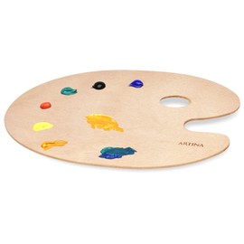 Artina Wooden Painting Palette, School, Round, 25 x 30 cm, Mixing with Finger Hole for Art & Painting, Universal Use for Oil Paints, Acrylic Paint Mixing Palette