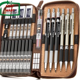Nicpro 30PCS Art Mechanical Pencil Set in Leather Case, Metal Drafting Pencil 0.