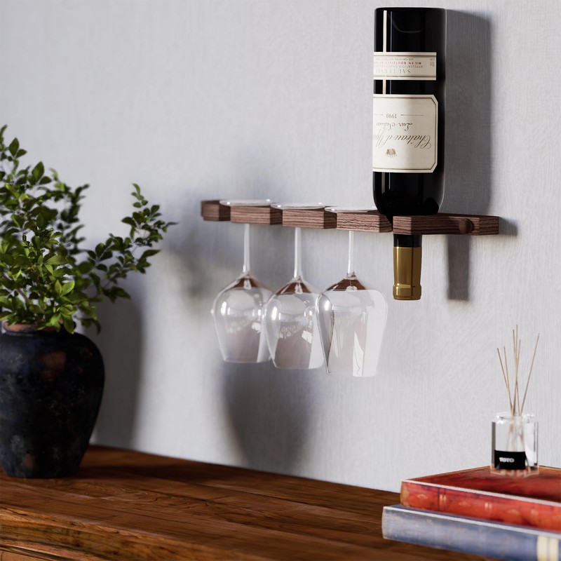 Rustic State Suvla Wall Mounted Wood Stemware Rack Hanging Shelf