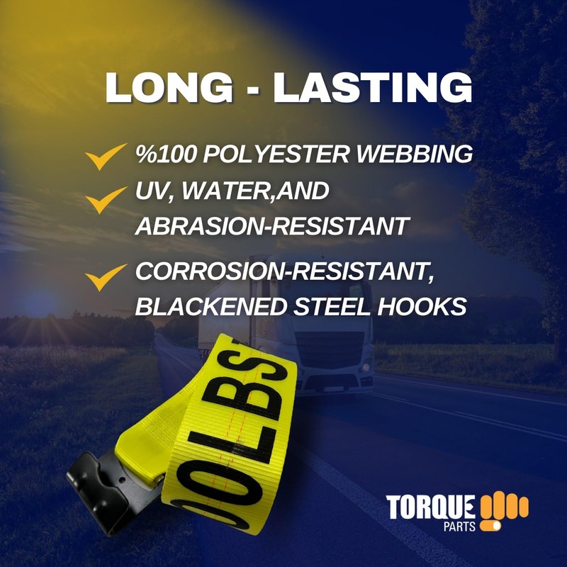 TORQUE 4 PCS Heavy Duty Winch Straps 4'' x 30'