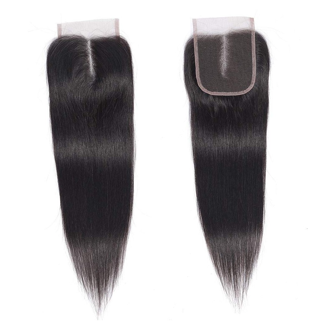 Peruvian Straight Human Hair 4x4 Lace Closure 20inch Middle Part 150% Density Unprocessed Human Hair Closure Double Weft Top Swiss Lace Closure(20" Straight Closure) Natural Black Color