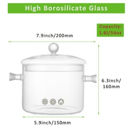 FVIEXE 2PCS Glass Cooking Pot Set with Lid, 1.6L/54OZ Clear Glass Simmer Pot for Stove Top Potpourri Clear Cooking on Stove Pots, Clear Glass Boiling Saucepan with Lid for Pasta Noodle, Soup, Salad