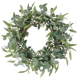 19.68 Inch Artificial Eucalyptus Wreath Leaves Green Wreaths for Front Door Spring Decor Summer Leaf Window Farmhouse Wall Indoor Outside Used Decorations for Door Window Garden Festival and Wedding