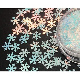 Nail Art Christmas Winter Snowflakes Glitter Sequin 8mm (21 Pearl Iridescent White/Blue/Pink)