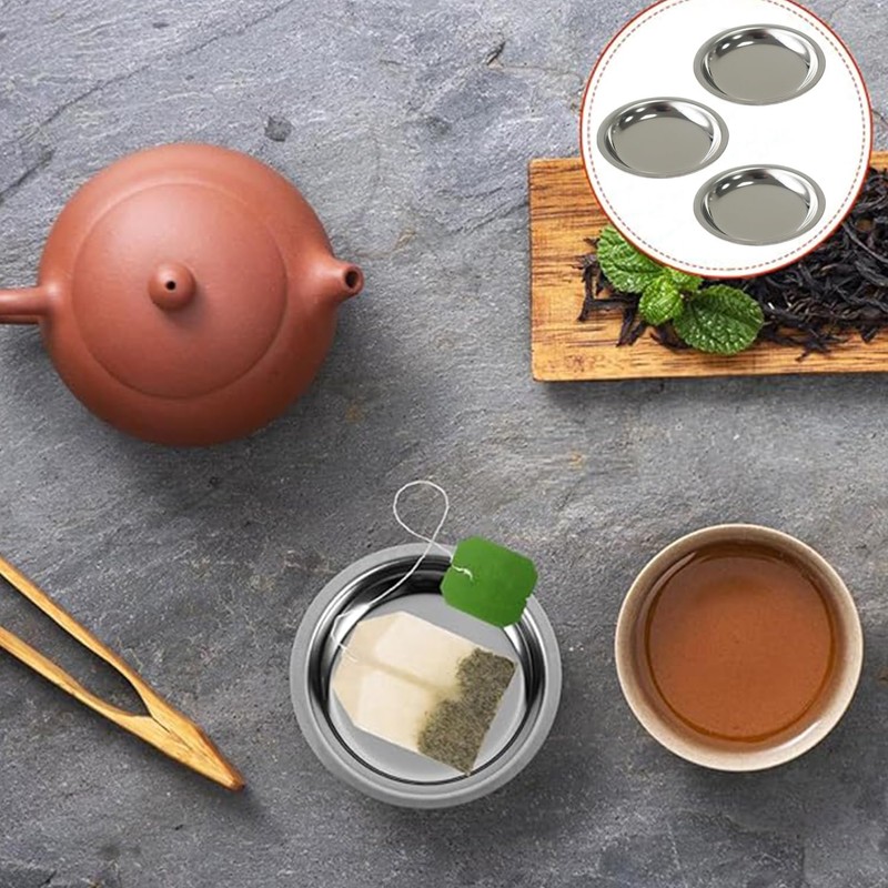 Stainless Steel Tea Bag Coasters, Round Mini Tray for Tea