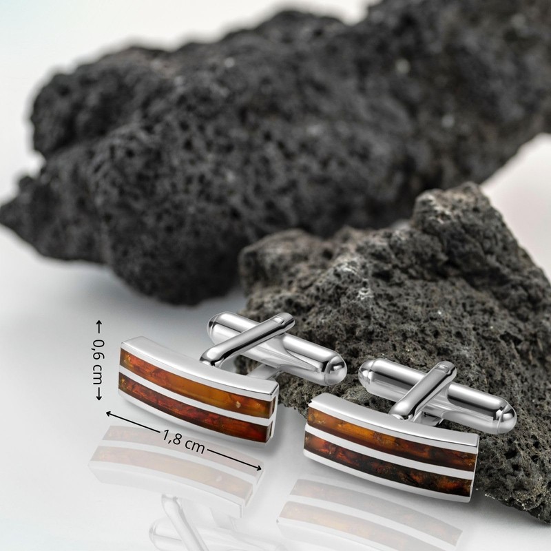 Mens 925 Silver Amber Cufflinks In Gift Box, amber