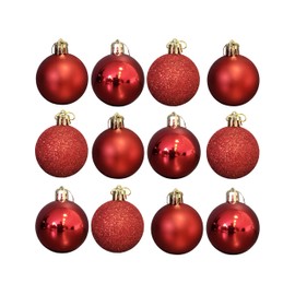 Assorted Red Baubles 12 Pack | 5cm Diameter | Christmas Tree Decorations | Red Chrismtas Decorations | Hanging Chrismtas Decor | Christmas Baubles | Chrome, Matt, Glittery Christmas Baubles