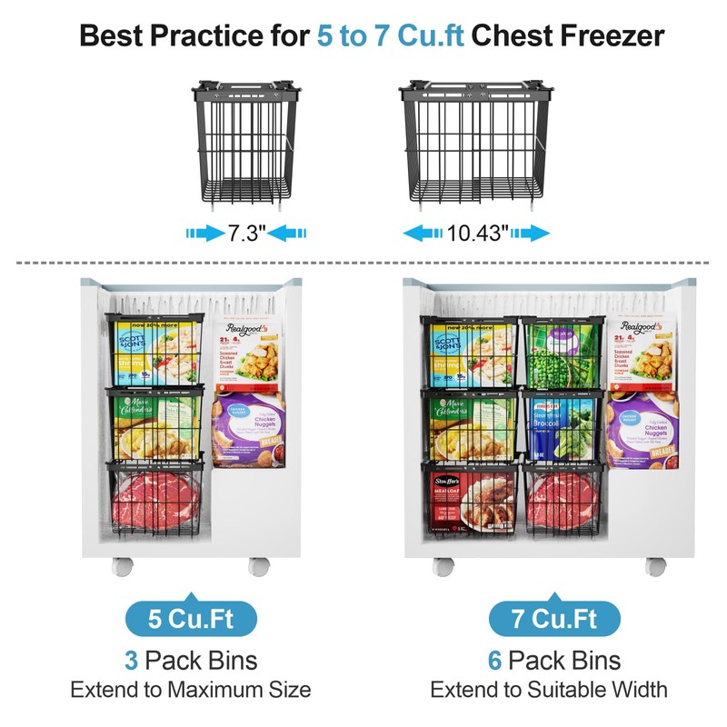 iSPECLE Deep Freezer Organizer Bins - 3 Pack Large Freezer