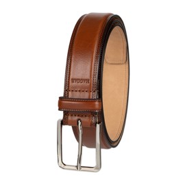 Haggar Men's Leather Dress Belt for Suits and Pants-Classic, Formal, Business, Work, Tan Double Stitch, Large (38-40)