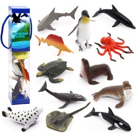 Fun Gift Sea Animal Toy, Animal Sea Figures Ocean Toy for Kids, 12 PCS Includes Great White Shark, Dolphin