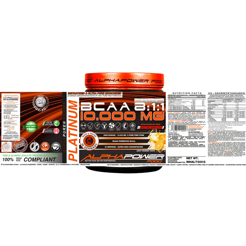 BCAA Powder Hochdosiert 8: 1: 1 Ratio, 10,000 mg *