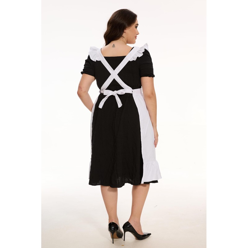 LilMents Long Maxi Cotton Ruffle Apron with Pockets, Small to