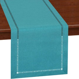Grelucgo Handmade Hemstitch Teal Table Runner Dresser Scarf, Rectangular 14 by 72 Inch
