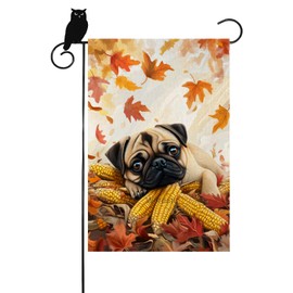 Pug-Dog Garden Flag 12x18 Hello Fall Vertical Double Sided Autumn Leaves Thanksgiving Corn Holiday Outside Decorations Burlap Yard Flag fall sales clearance outdoor (1806)