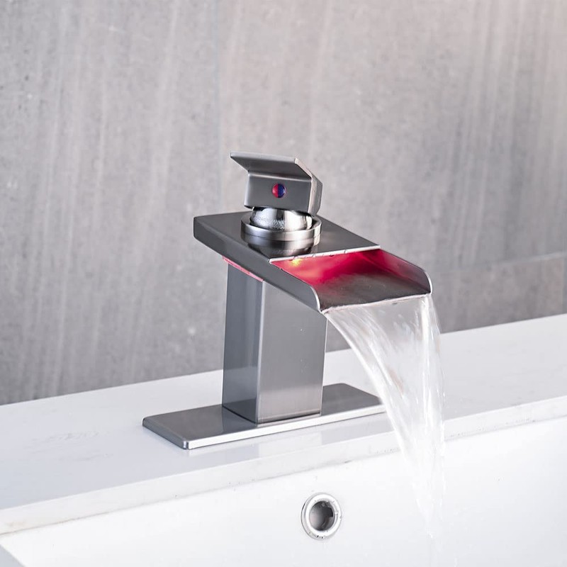 AVSIILE LED Bathroom Sink Faucet, Brushed Nickel Waterfall Single Hole