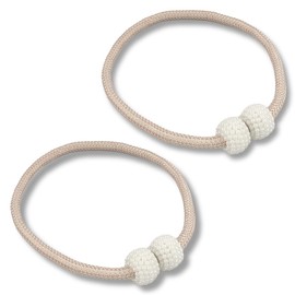 NHPY Curtain Holder Rope, Curtain Holders, Tiebacks for Curtains, Magnetic Curtain Tiebacks with Beads, Shower Curtain Back Holder, Decoration for Home Office Hotel (Champagne Colour), Pack of 2,