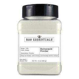 Raw Essentials Buttermilk Powder - Tangy and Creamy Flavor - Used in Baking, Salad Dressings, and Flour Dredges - Non-GMO and Gluten Free - 10 Ounce Bottle