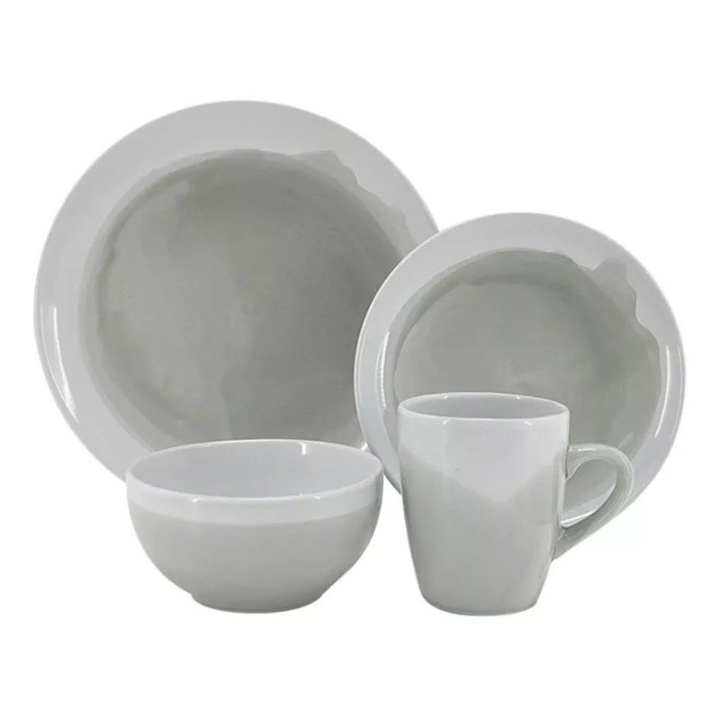 KASABLANCA Vajilla De Ceramica Blanco 16 Pzs Moderna 4 Personas