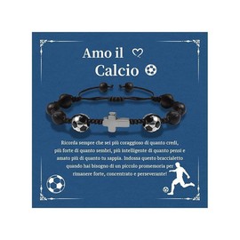 XFSRG Football Bracelet with Cross for Boys Made of Obsidian for Communion Confirmation or Easter for Sons Grandchildren and Teenagers